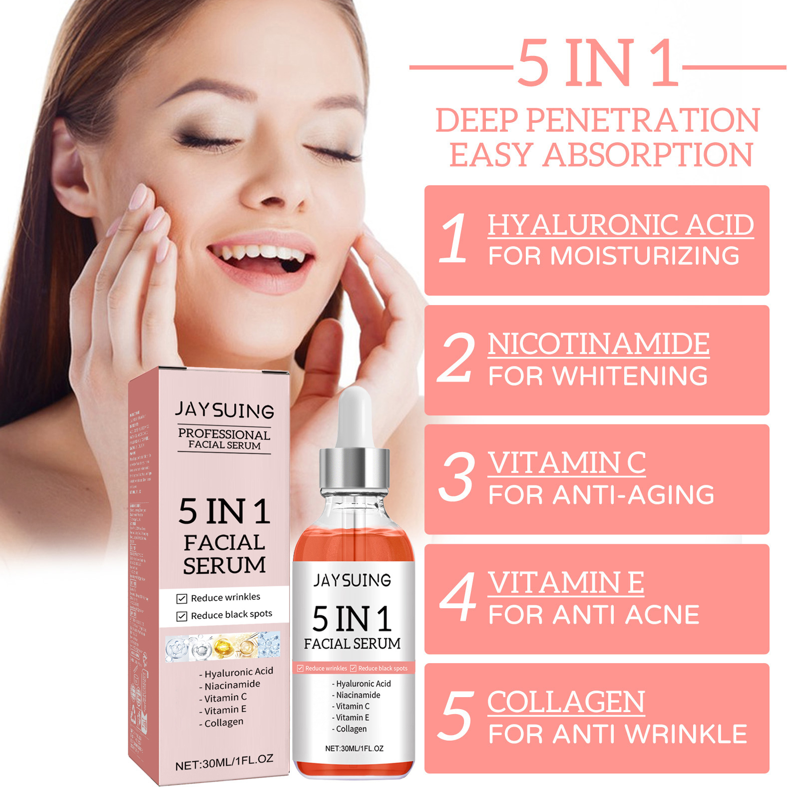 5 In 1 Face Serum Vitamin C Mo - огляд і ціна Niacinamide Brightening Serum
